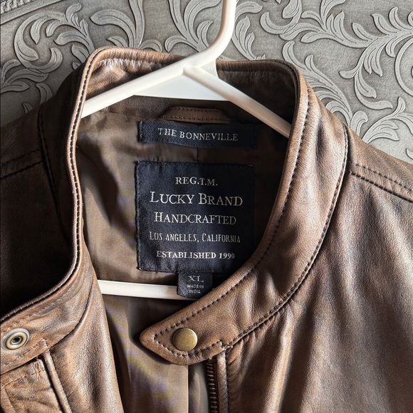 Lucky Brand Men's Tan Leather racer jacket - Picture 2 of 7